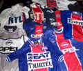 Maillots du PSG durant les années 1980 et 1990.