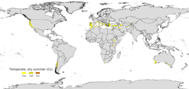 Localización de los distintos tipos de clima mediterráneo