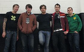 Hawthorne Heights at the University of Scranton in 2007. From left to right: Casey Calvert, JT Woodruff, Micah Carli, Eron Bucciarelli, and Matt Ridenour.