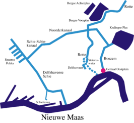 De Rotterdamse wateren met rechtsboven de Bergse Plassen