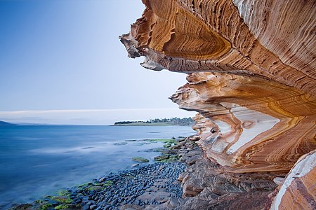 The Painted Cliffs, in the Maria Island National Park, Tasmania, Australia.