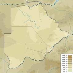 Mapa konturowa Botswany, u góry po lewej znajduje się punkt z opisem „Tsodilo”