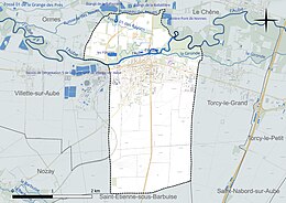 Carte en couleur présentant le réseau hydrographique de la commune