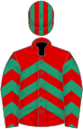 Red, emerald green chevrons, striped cap