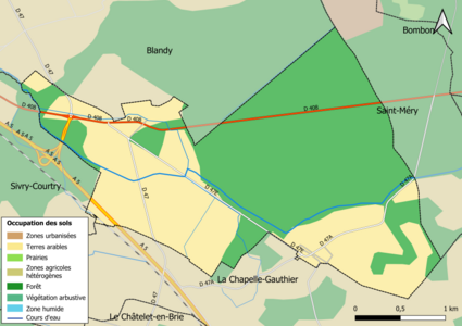 Carte des infrastructures et de l'occupation des sols en 2018 (CLC) de la commune.