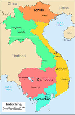 Map of French Indochina, excluding Guangzhouwan