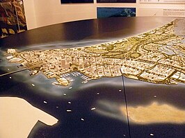 Maquette van het eiland zoals het er volgens planning uit zal komen te zien