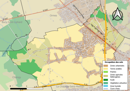 Carte des infrastructures et de l'occupation des sols de la commune en 2018 (CLC).