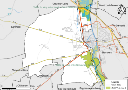 Carte des ZNIEFF de type 2 de la commune.