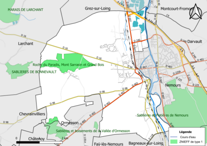 Carte des ZNIEFF de type 1 de la commune.