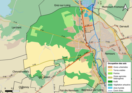 Carte des infrastructures et de l'occupation des sols en 2018 (CLC) de la commune.