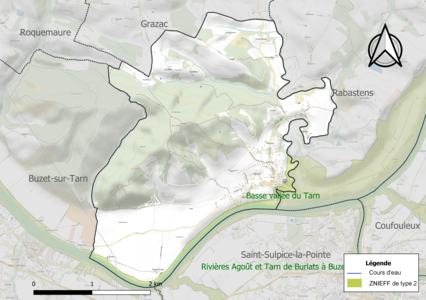 Carte de la ZNIEFF de type 2 sur la commune.