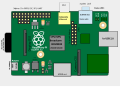 Umístění konektorů a hlavních obvodů na Raspberry Pi 1 Model A