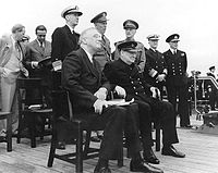 Roosevelt and Winston Churchill aboard HMS Prince of Wales for 1941 Atlantic Charter meeting