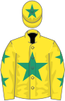 Yellow, emerald green star, stars on sleeves, star on cap