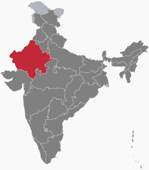 The map of India showing राजस्थान