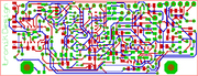 Double layered plating in CAD. Vias makes EDA placement possible. Bottom layer – Red Top layer – Blue