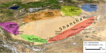 Color-coded physical map of the Tarim Basin