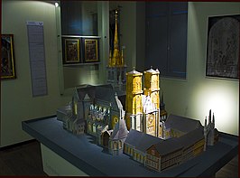 Maquette van de Sint-Lambertuskathedraal met voor- en achterhof en bijgebouwen, waaronder mogelijk de proosdij