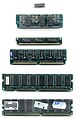 English: RAM types. From top to bottom: DIP, SIPP, SIMM 30 pin, SIMM 72 pin, DIMM, RIMM