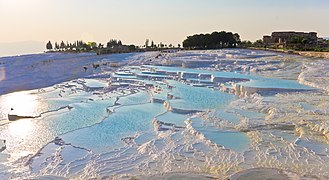 Aegean Region: Pamukkale in Denizli Province has snow-white color from travertine buildup.[308]