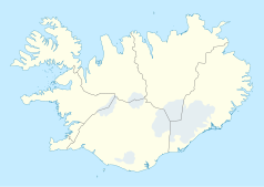 Mapa konturowa Islandii, na dole po lewej znajduje się punkt z opisem „Hafnarfjörður”