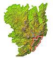 中央高地（Massif Central）におけるセヴェンヌ山地（Cévennes）の位置