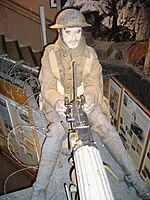 Dorsal view of a Vickers gun showing fluted water-cooling tank.