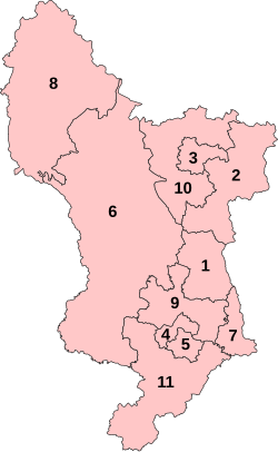 Numbered map of parliamentary constituencies in Derbyshire from 2024