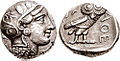 Atenas. Tetradracma Cabeza de Atenea r./ ΑΘΕ, lechuza r. - Periodo clásico (ca. '393-355 a. C.)