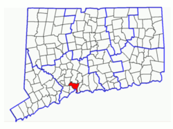 New Haven's location within New Haven County and Connecticut