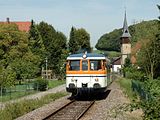 21. KW MAN-Schienenbus VT 26 der SWEG auf der Krebsbachtalbahn bei der Durchfahrt durch Untergimpern