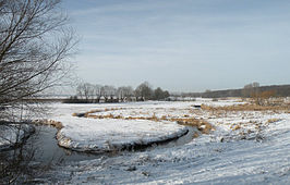 Benedenloop van de Swalm 's winters. Ten westen van Swalmen heeft de Swalm in de benedenloop nog een sterk meanderend karakter.