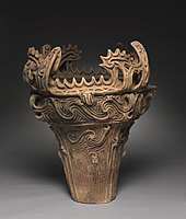 'Flame-style' vessel, Neolithic Jōmon period; c. 2750 BCE; earthenware with carved and applied decoration; height: 61 cm, diameter: 55.8 cm