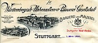 Briefkopf der Württembergisch-Hohenzollernschen Brauerei-Gesellschaft mit Ansicht der Produktionsstandorte in Stuttgart und Hechingen, 1906