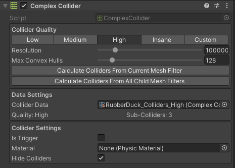 Editor view of the complex collider