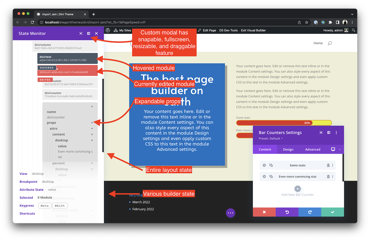 State monitor modal features