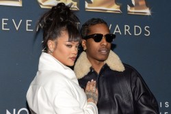 NEW YORK, NEW YORK - DECEMBER 04: (L-R) Rihanna and A$AP Rocky attend the 38th Annual Footwear News Achievement Awards at Cipriani South Street on December 04, 2024 in New York City. (Photo by Dia Dipasupil/Getty Images)