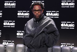 Kendrick Lamar at the Super Bowl LIX Pregame + Apple Music Halftime Show Press Conference on February 06, 2025 in New Orleans, Louisiana. (Photo by Christopher Polk/Billboard via Getty Images)