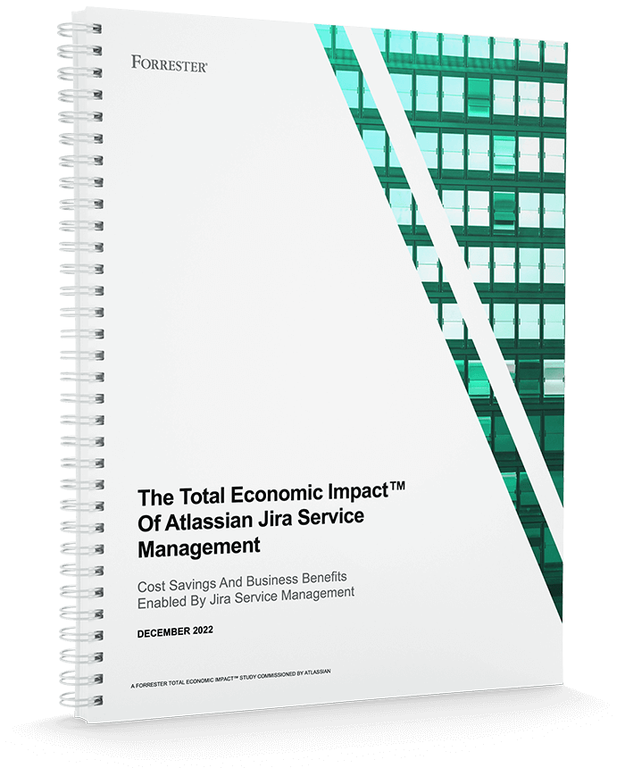 Einband des Notizbuchs mit Spiralbindung namens: "The Total Economic Impact TM of Atlassian Jira Service Management"