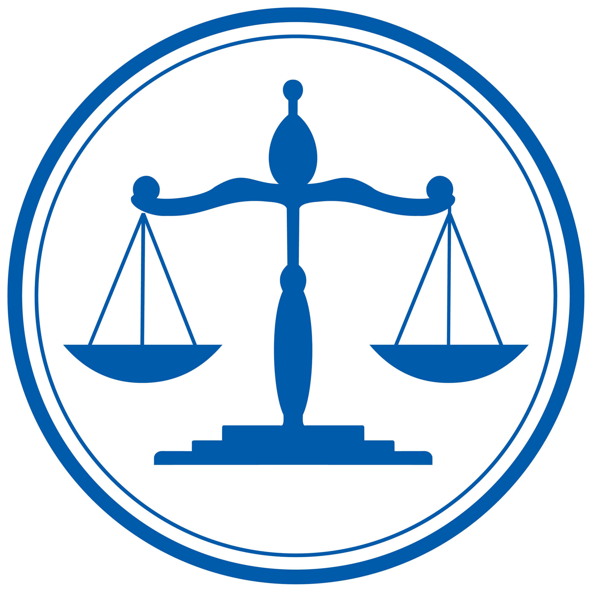 Icono azul de balanza de justicia dentro de un círculo sobre fondo blanco. — Igualitario Imagen Fondos de pantalla