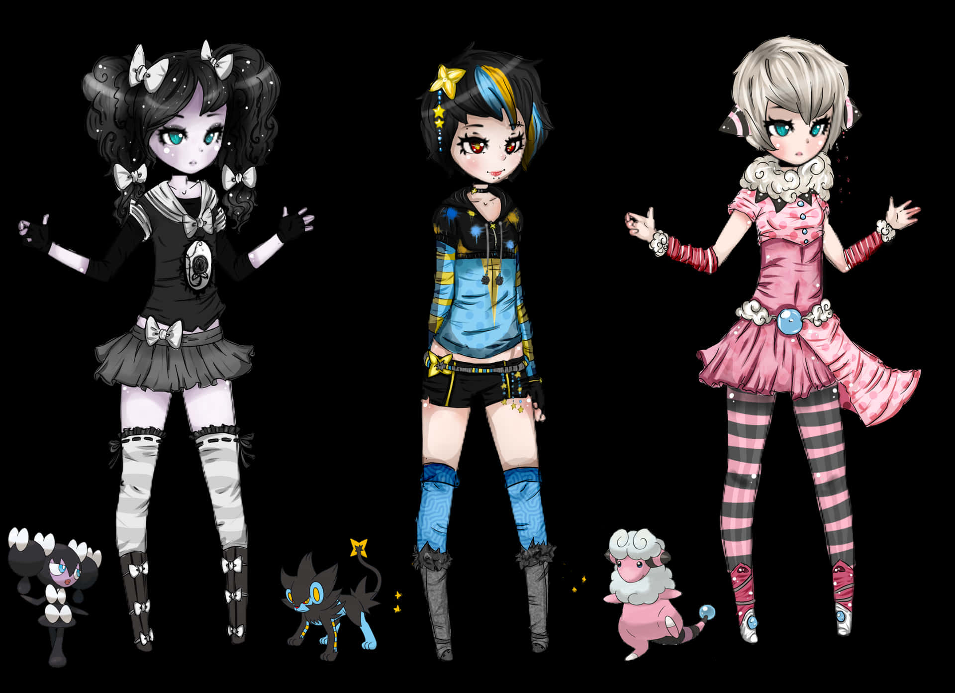Gothorita,flaaffy Und Luxray Gijinka Wallpaper
