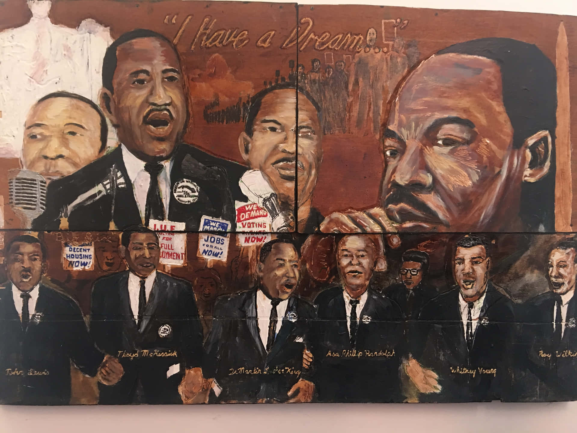 Pintura de Martin Luther King Jr. y líderes de derechos civiles sosteniendo carteles de protesta. — Igualitario Imagen Fondos de pantalla