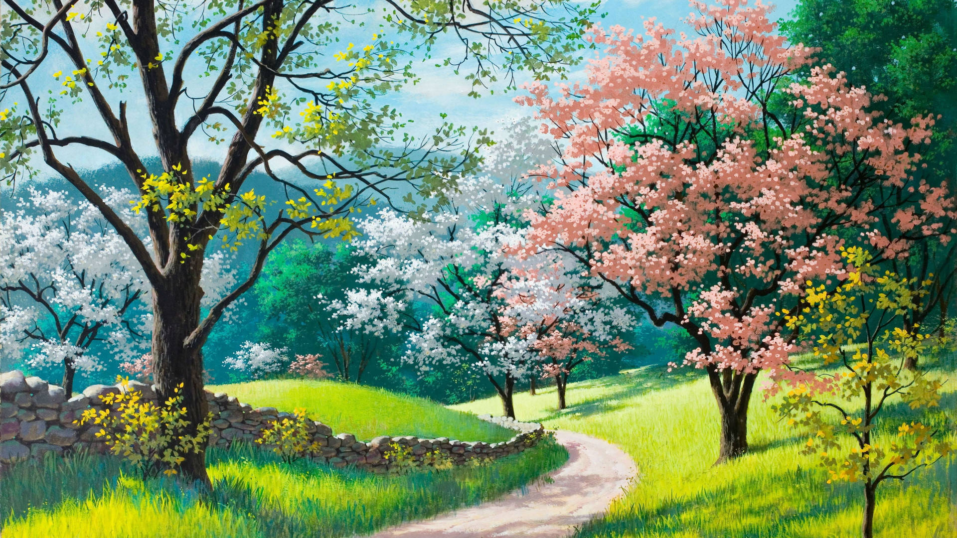 Wallpaperilustração Do Parque Com Flores Para Papel De Parede Do Computador. Papel de Parede
