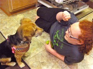 Our granddaughter Grace is a warm and helpful training partner for Scout.