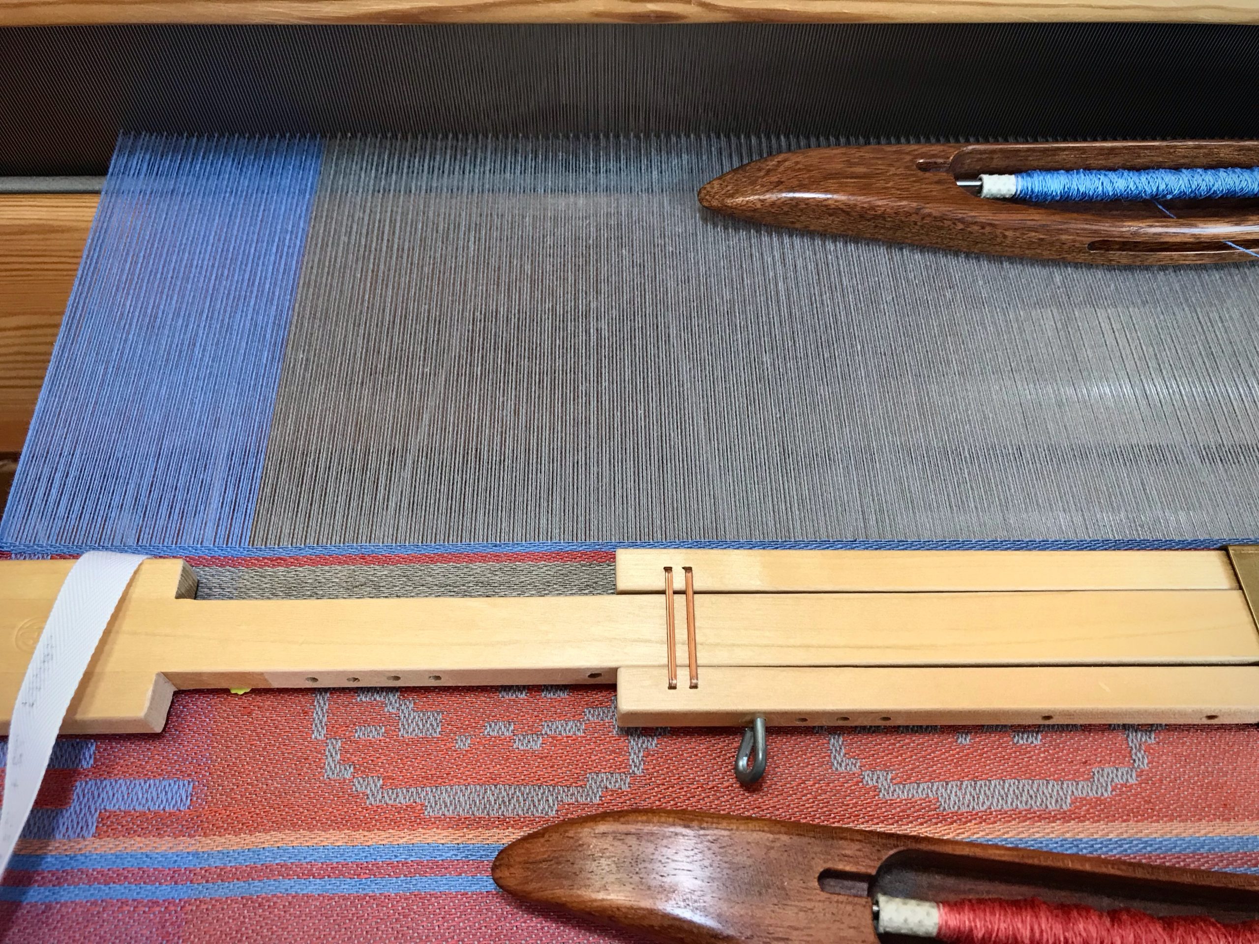 Beginning first towel on drawloom warp.