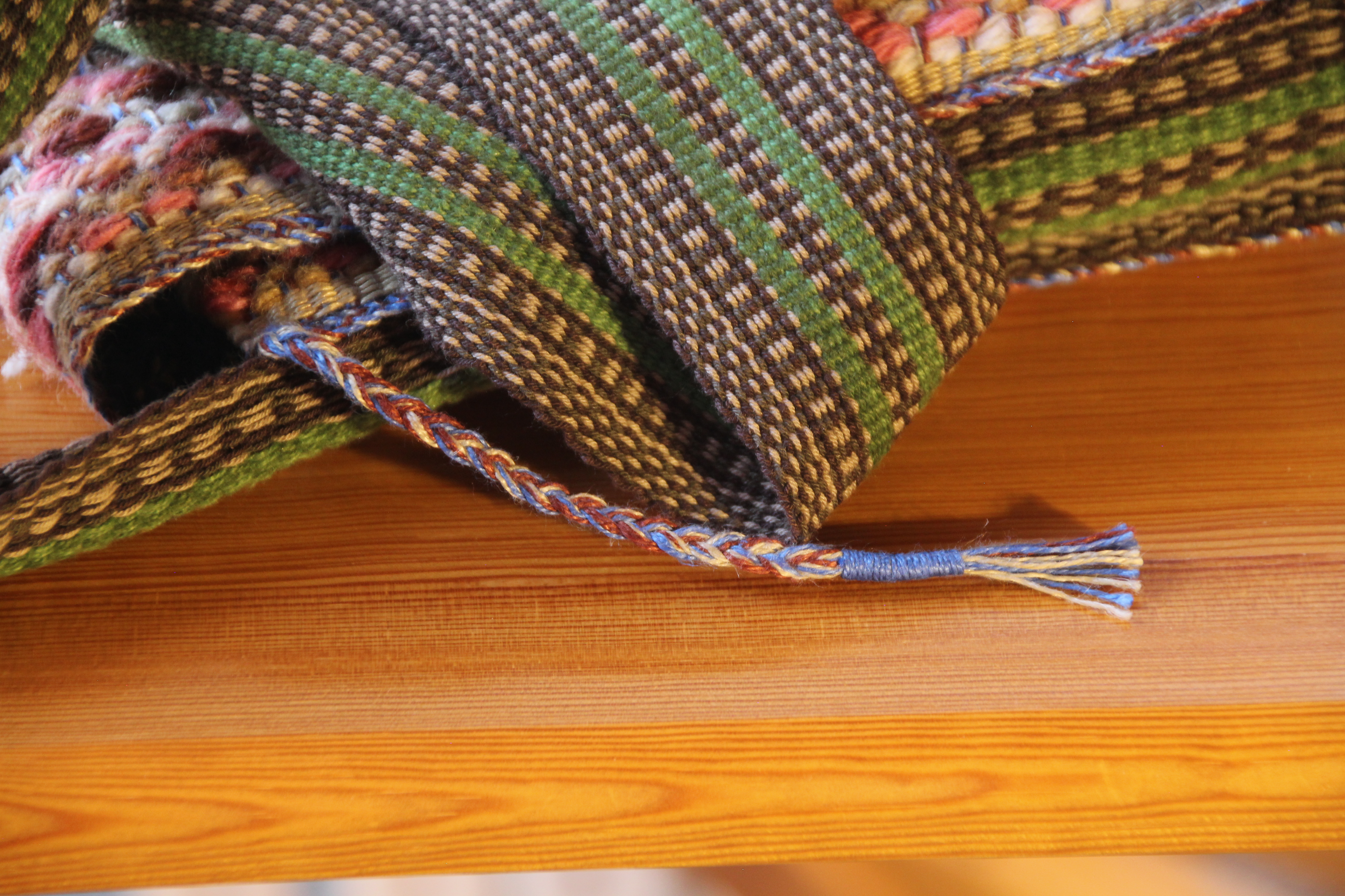 Handwoven strap made from 12/6 cotton rug warp.