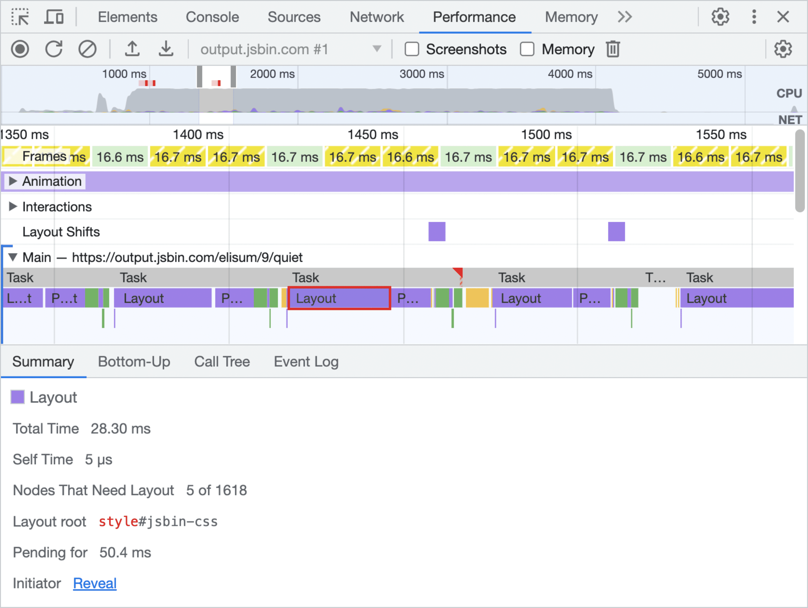 DevTools में कई बैंगनी लेआउट ब्लॉक दिख रहे हैं.