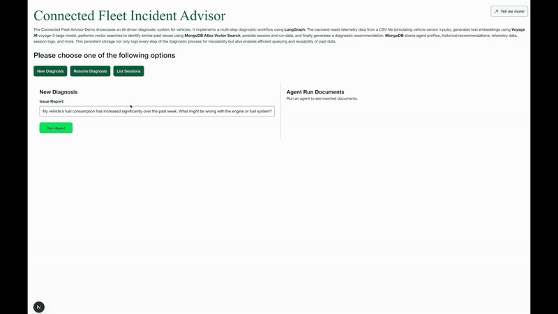 GIF showing the connected fleet advisor in action