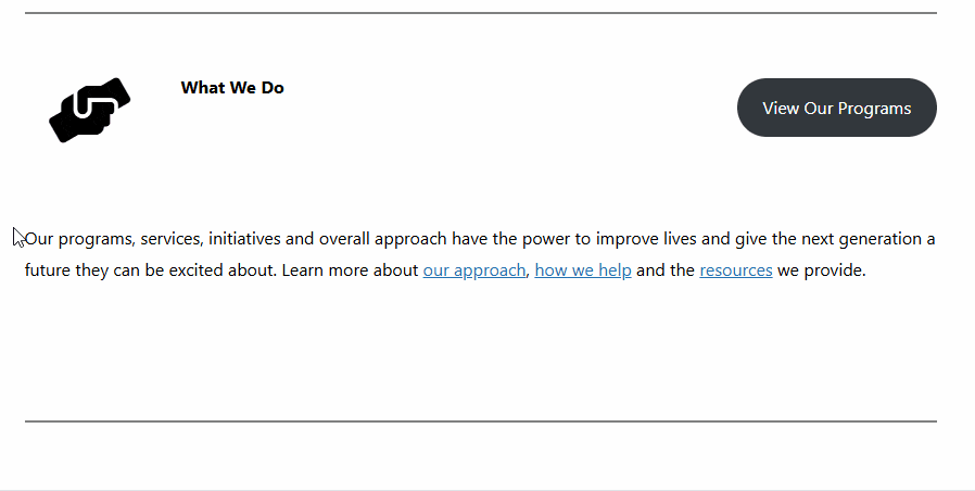 A GIF demonstrating how to drag in existing content into the icon block